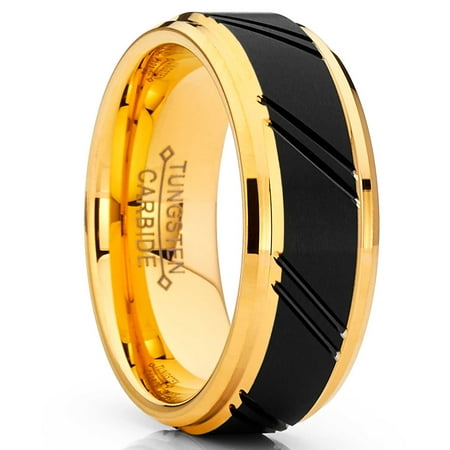Gold Duo Band Ring - Men's Ring Wright Co. Duo Tungsten Carbide Wedding Band Black and Gold Tone Ring Comfort Fit 8mm
