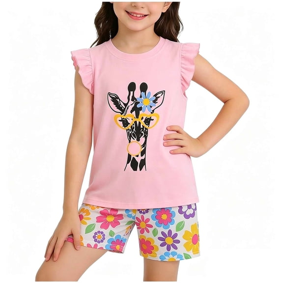 Amidoa Girls 2 Piece Outfits Summer Clothes Cute Graphic Tank Top and Casual Shorts Kids Clothing Sets Black Size 8