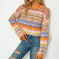 thumbnail image 3 of Doriano Women's Crochet Knit Pullover Top with Long Sleeves & Block Color Design - Loose Fit Blouse, Orange, L, 3 of 6