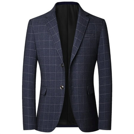 KaLI_store Blazer Men Casual Men s Casual Blazer Work Office Jacket Blazer Long Sleeve Solid Color Blazer Black M