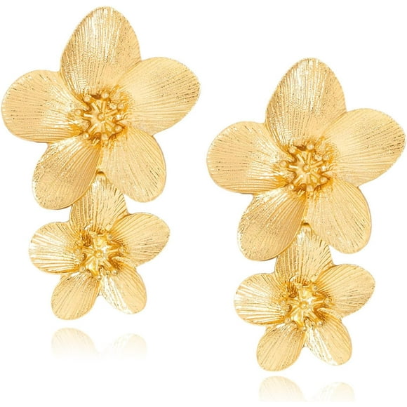HAHDAXIA Large Flower Earrings for Women Statement Earrings for Women Large Flower Earrings Gold Dangle Earrings Chic Flower Statement Earrings