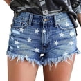thumbnail image 1 of Pantalones cortos vaqueros rasgados informales de talle medio con bolsillos pantalones cortos con estampado de vaca pantalones cortos con estampado de vaca para mujer, 1 of 5