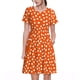 thumbnail image 1 of Balery Dots On Orange Background Vestidos sueltos de manga corta para mujer, vestidos de verano 2025, vestidos casuales de corte A con vuelo., 1 of 6