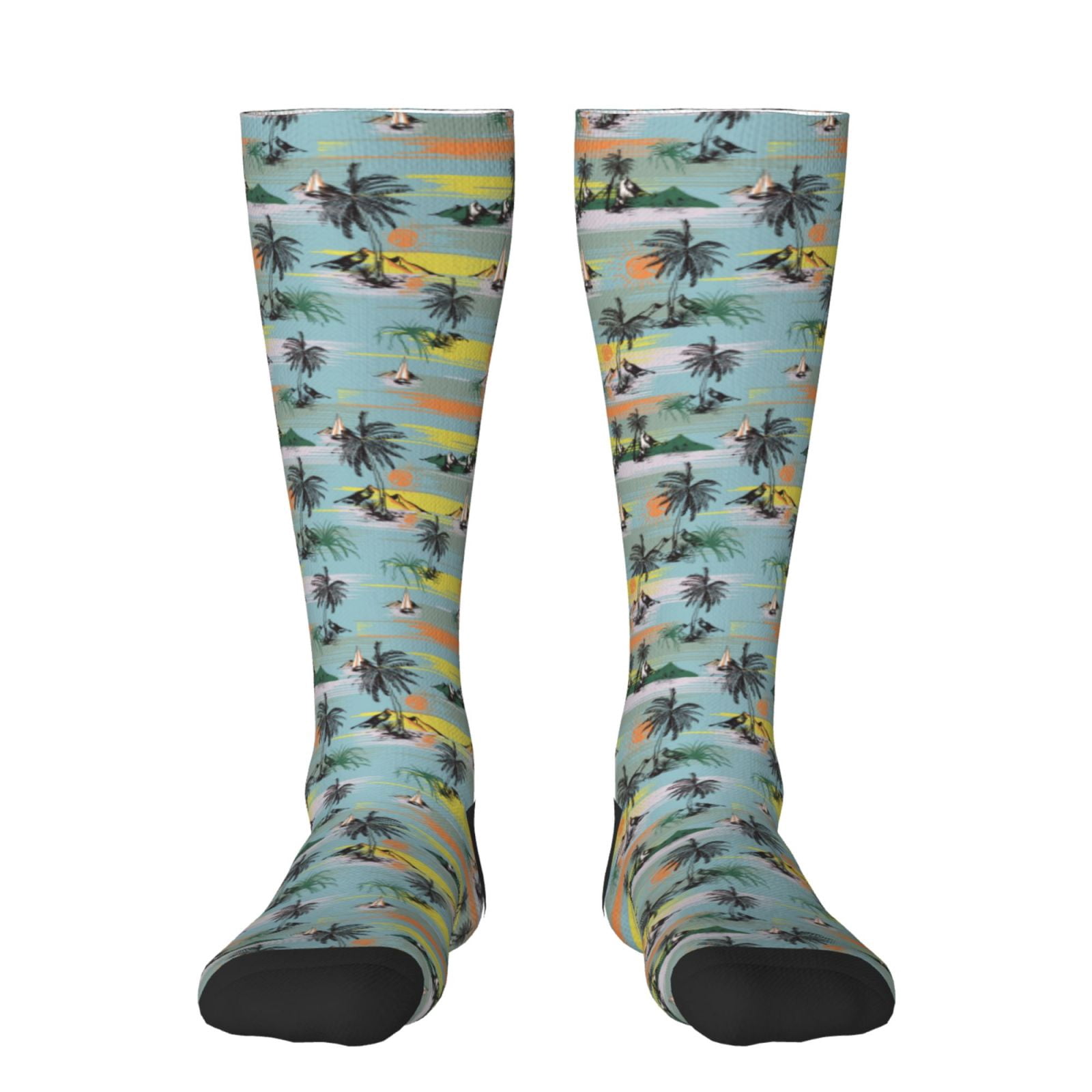 Bingfone Chaussettes de Compression Style Hawaïen pour Femmes et Hommes Longues Chaussettes pour Course Athlétique Cyclisme Infirmière