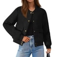 thumbnail image 2 of SwiftWear Women's Cropped Faux Suede Bomber Jacket Stand Collar Casual Short Moto Style Coat​ Lightweight Trendy​, Black, 2 of 9