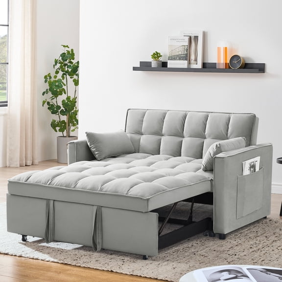 Leumius Convertible Sofa Bed,3-in-1 Sleeper Sofa with Pull Out Bed,Sleeper Futon Couch Loveseat with Adjsutable Backrest and Pillows for Living Room,Gray