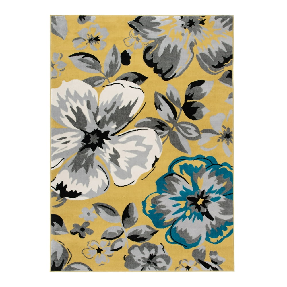 Modern Floral Design Yellow 3'1"x5' Area Rug
