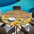 thumbnail image 6 of Sunflower Round Tablecloth 36-44 Inch Round Fitted Table Cloth with Elastic Edge, Summer Eucalyptus Botanical Floral Brown Wooden Waterproof Table Cover Protector for Outdoor Picnic Party Dining, 6 of 9