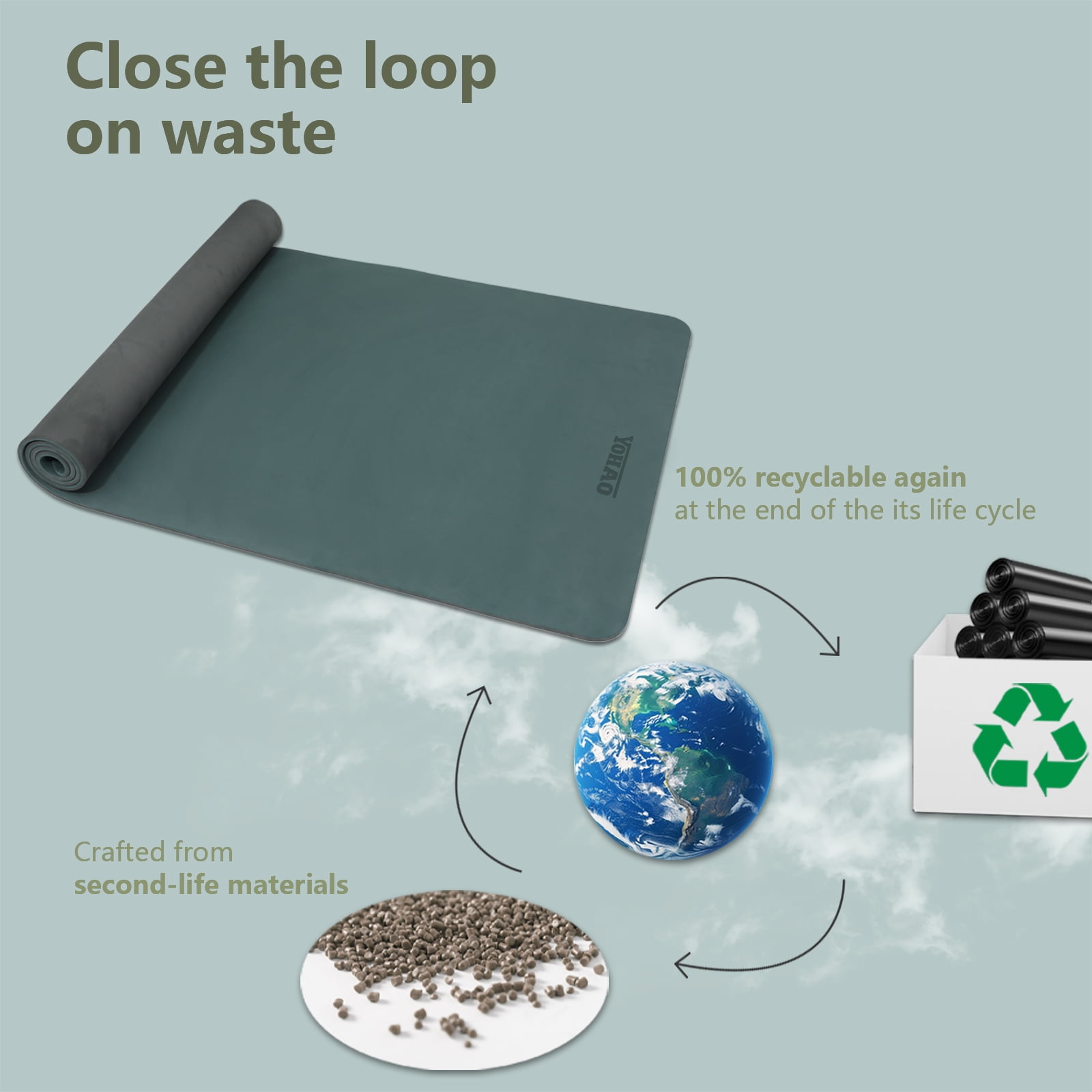 YOHAO Yoga Mat Wide 32",Non Slip,Eco-friendly,Durable Non-Toxic for Gym Exercise,Pilates and Full-Body Workout(Green+Dark Gray)