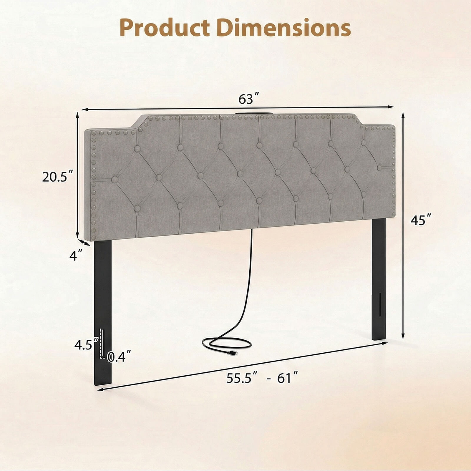 Costway Headboard for Queen and Full Size Bed, Rivet Tufted Upholstered Head Board Gray