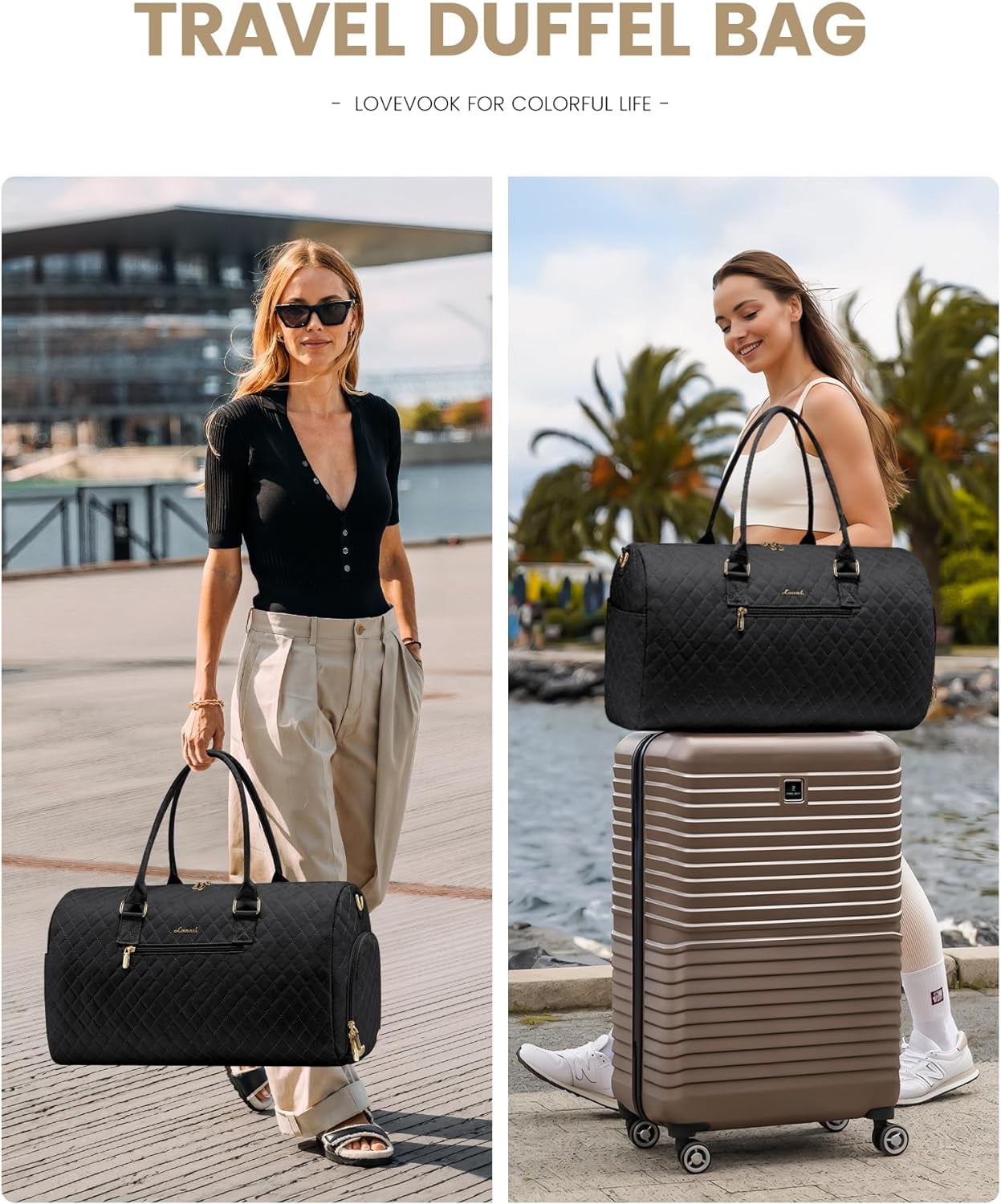 Travel Duffle Bag, Weekender Bag for Women with Toiletry Bag, Carry on Overnight Bag with Shoe Compartment, Gym Duffel Bag with Wet Pocket, Mommy Hospital Bags for Labor and Delivery