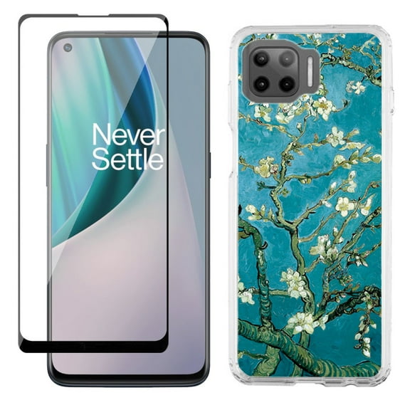 Slim-Fit Protective Phone Case compatible with Motorola Moto One 5G UW, with Tempered Glass Screen Protector, by OneToughShield ® - Almond Blossom