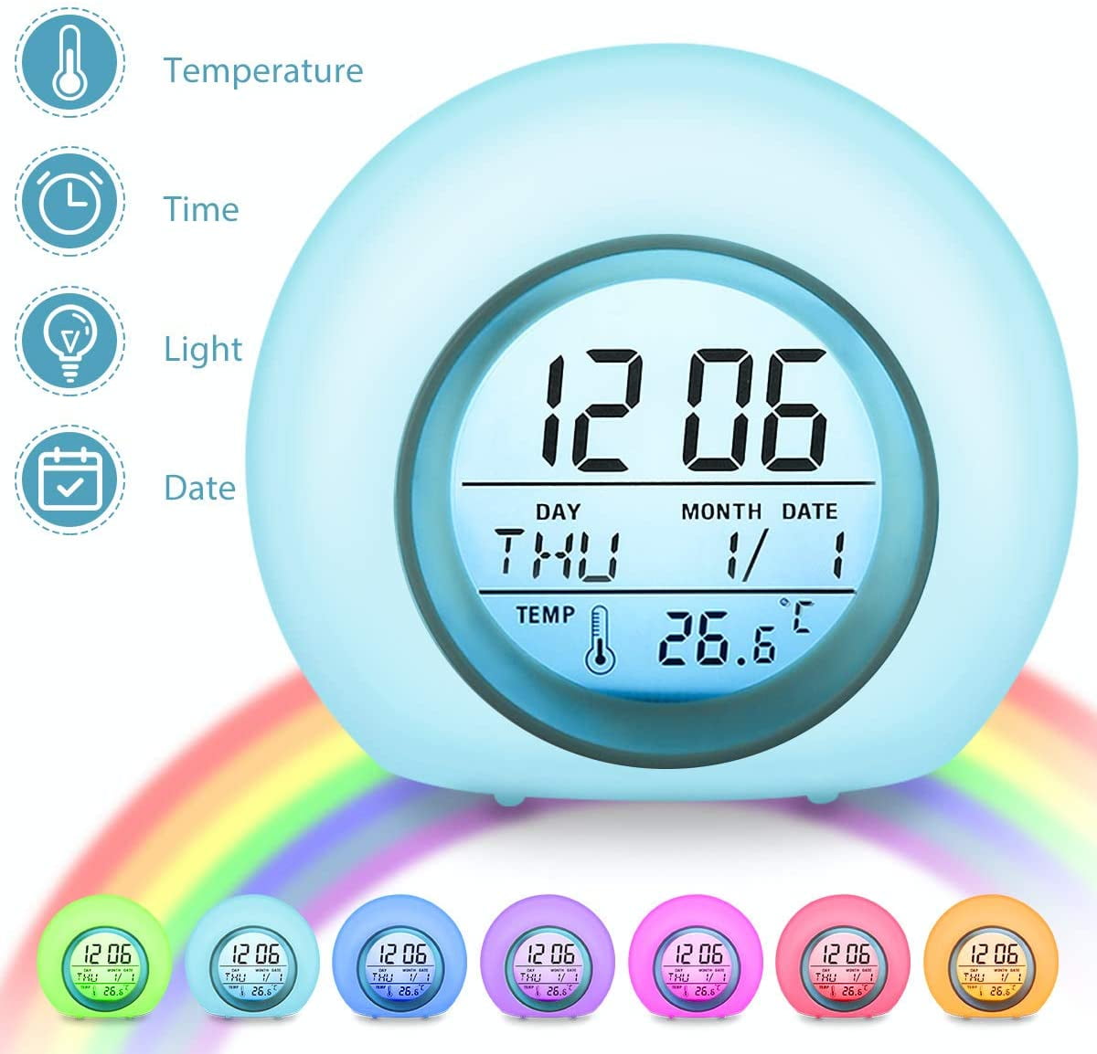 LED Color Changing Digital Clock Display Table Alarm Clock Change Color