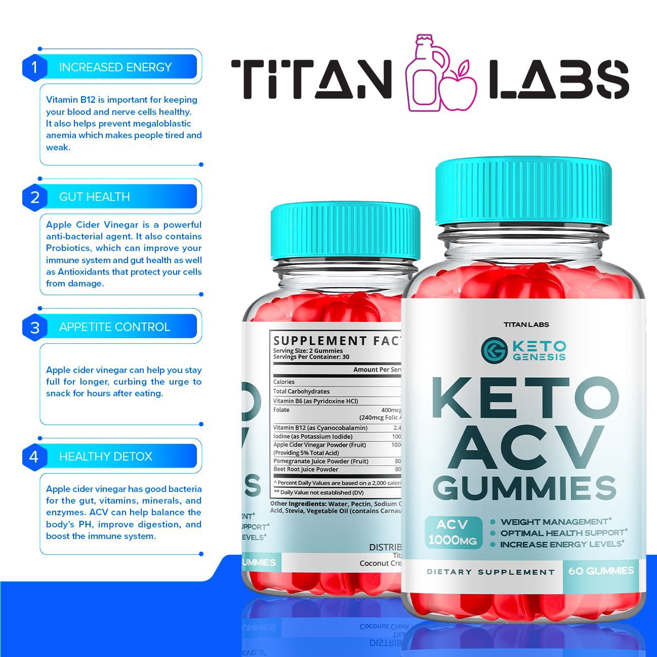 (2 Pack) Keto Genesis Keto ACV Gummies - Apple Cider Vinegar Supplement for Weight Loss - Energy & Focus Boosting Dietary Supplements for Weight Management & Metabolism - Fat Burn - 120 Gummies