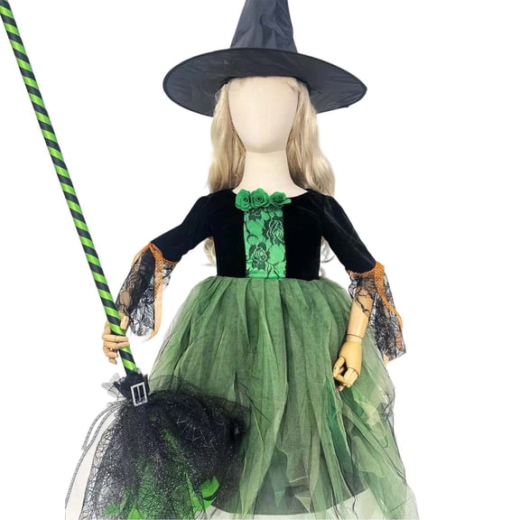 Gunia Halloween Witch Dresses For Girls Stylish Mesh Dresses Little Girls Short Sleeve Crew Neck Festival Party Dress Up Outfits Size 3-4 Years