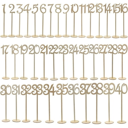 

40pcs 1-40 Wooden Table Numbers with Holder Base for Wedding or Home Decoration (Wood Color)