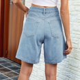 thumbnail image 6 of Womens Jean Shorts Knee Length Trendy Y2k High Waisted Wide Leg Casual Summer Shorts with Pockets Light Blue S, 6 of 8