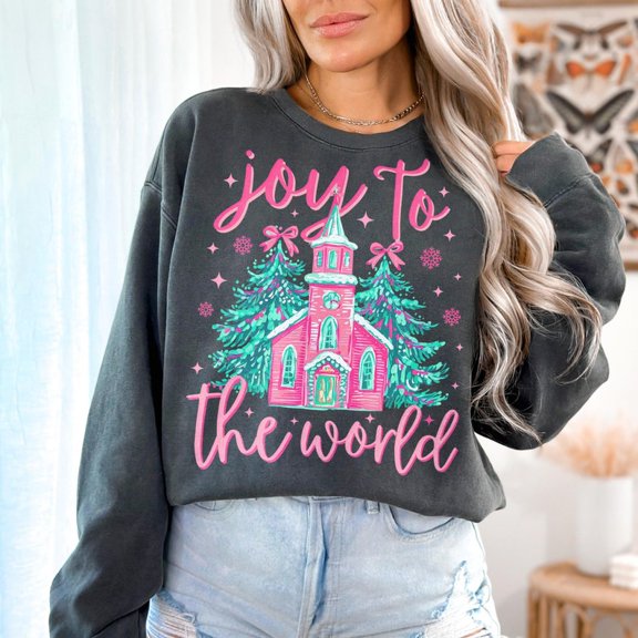 Joy to the World Sweatshirt Jesus Christmas Sweatshirt, Coquette Christmas Tree Sweatshirt, Hand Drawn, Christian Christmas Sweatshirt, Watercolor Christmas