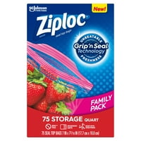 Ziploc Brand Storage Quart Bags with Grip 'n Seal Technology, 75 Count