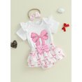 thumbnail image 4 of BemeyourBBs Newborn Baby Girls Summer Clothes Short Sleeve Bow Embroidery Romper Ruffle Shorts Set Headband Infant Baby Girl Summer Outfits, 4 of 9