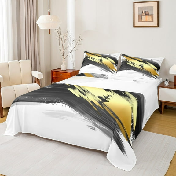 Homewish Black Golden Splash 3pcs Twin Sheet Sets For Teens Boys Girls,Abstract Graffiti Twin Fitted Sheet,Vintage Aesthetic Breathable Flat Sheet,Luxury Bedroom Decor