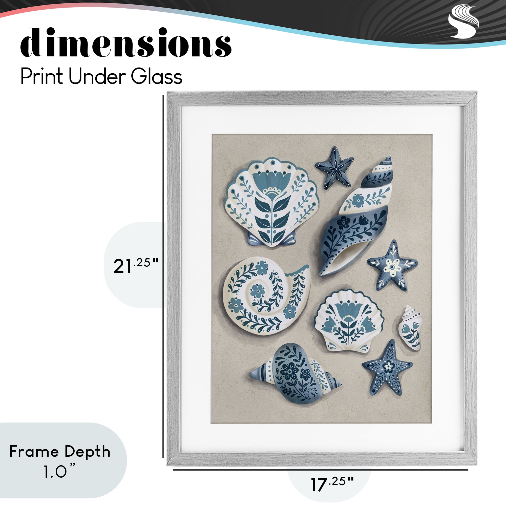 Stupell Industries Teal Nautical Floral Seashells Gray Framed Print Under Glass, design by Penny Aguilera