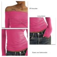 thumbnail image 3 of Long Sleeve Off Shoulder Top Women Elegant Pure Color Slim Fit Mesh Ruched T Shirt Blouse For Party, 3 of 5