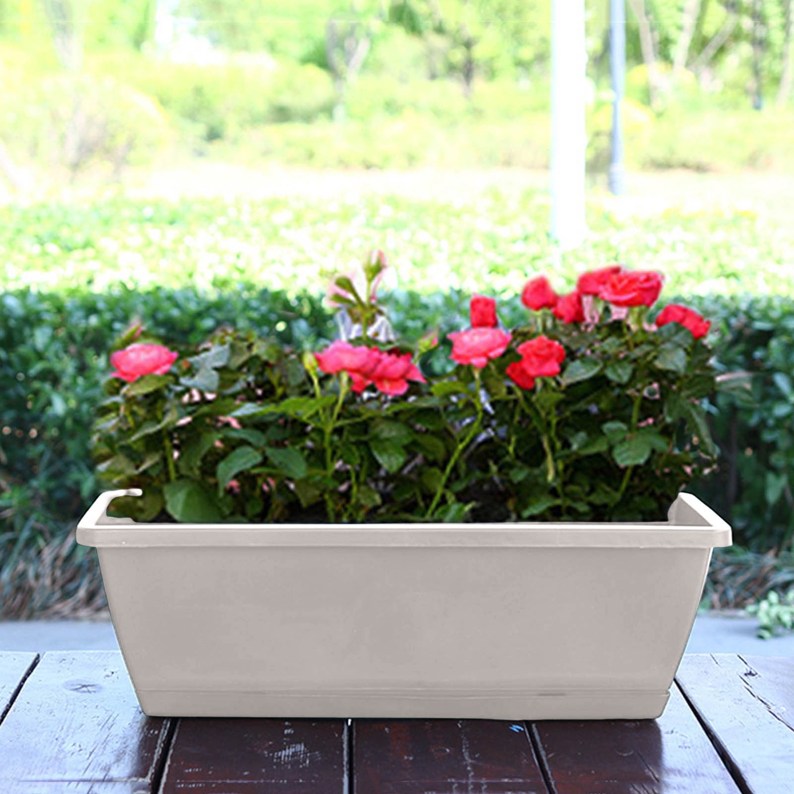 Rectangle Window Box Planter with Built-In Drainage System & Detachable Trays, 17 Inch Plastic Flower Pot for Indoor Outdoor Plants Vegetables Herbs Flowers on Patio Balcony Windowsill Garden Decor