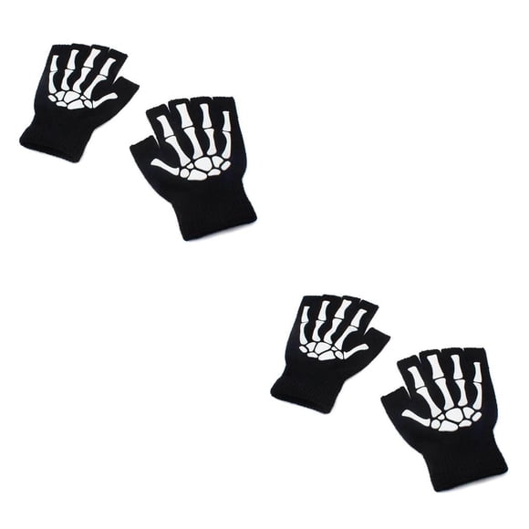 Greeniant Manoplas de Halloween tejidas Unisex deportes guantes sin dedos protectores de manos mujeres luminosas oscuras Cosplay niñas ciclismo Tipo 1 2Conjunto