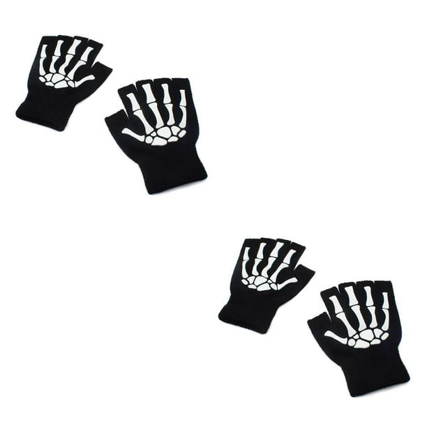Greeniant Manoplas de Halloween tejidas Unisex deportes guantes sin dedos protectores de manos mujeres luminosas oscuras Cosplay niñas ciclismo Tipo 1 2Conjunto