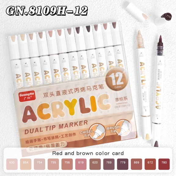 Acrylic Paint Markers, Dual Tip Brush & Chisel Tip Acrylic Paint Pens, Automatic Ink Control, for Rock Painting, Ceramic, Wood