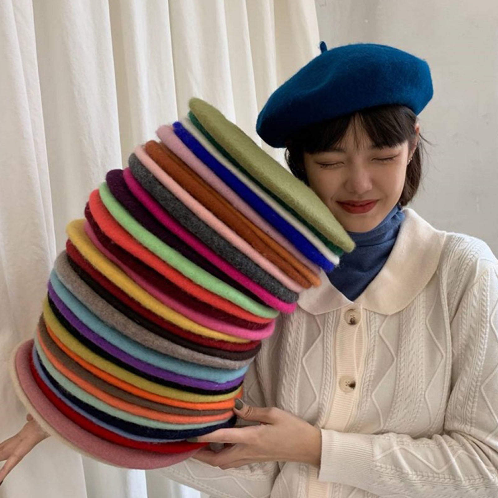 9856 French Beret Hat Fashion Print Lightweight Winter Warm Artist Red French Beret , Painters Hat, Women Felt Beret, Women  main image 4
