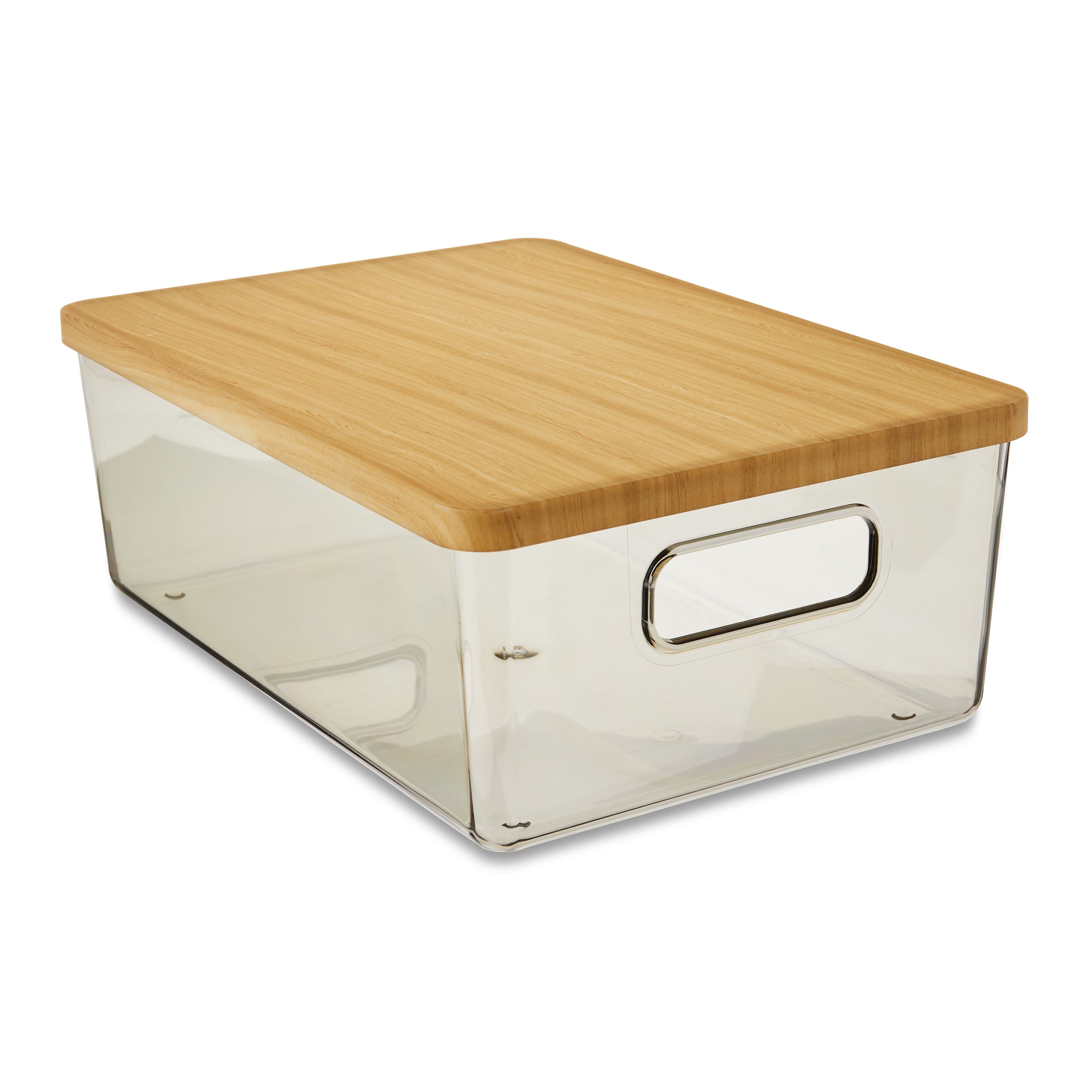 Pen+Gear Organizational Storage Box with Woodgrain Pattern Lid, Silver