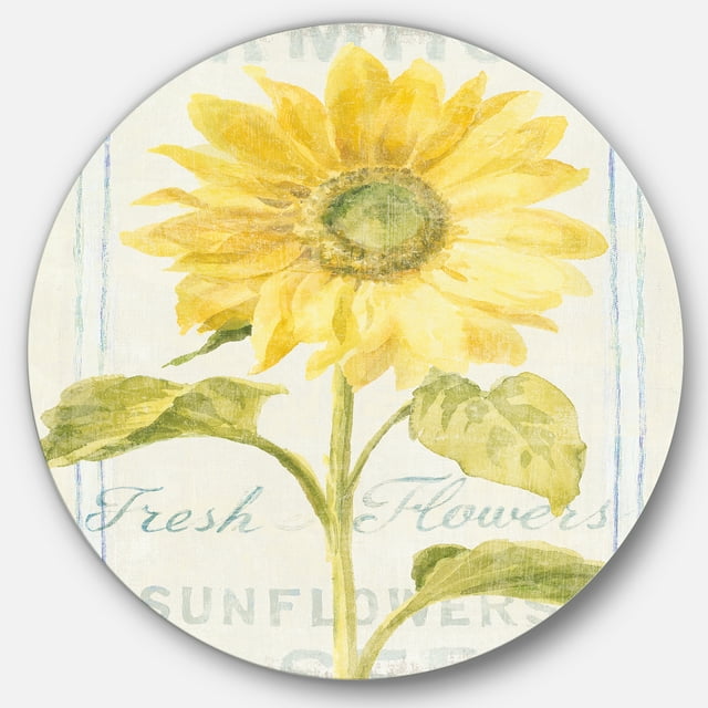 Designart 'Floursack Florals II' Art Mural Rond en Métal Style Ferme - Disque de 36