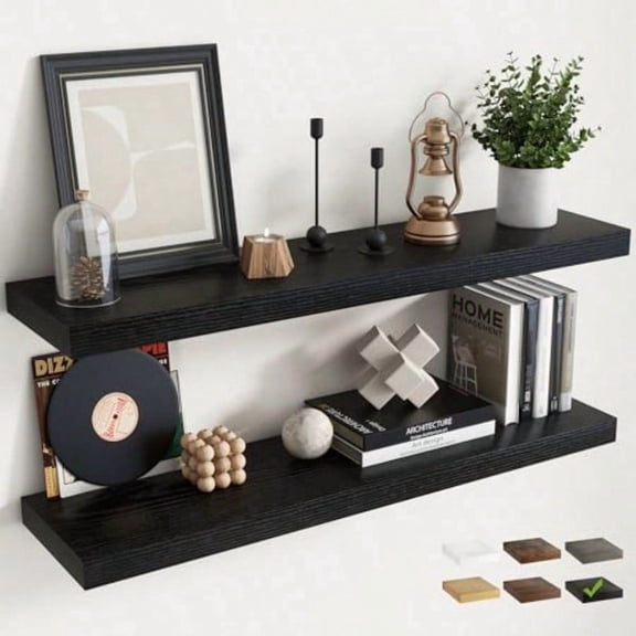 40 Inch Floating Shees for Wall Set of 2 8"D Wood Grain Bathroom Shees with Invisible Brackets Easy Install Engineered Wood Storage Shees for Kitchen Living Room Bedroom Black Finish