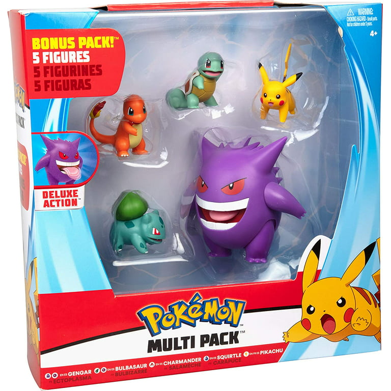 Pokemon Figure Multi Pack Set with Deluxe Action Gengar - Generation 1 -  Includes Pikachu, Squirtle, Charmander, Bulbasaur and Gengar - 5 Pieces -  Ages 3+ 
