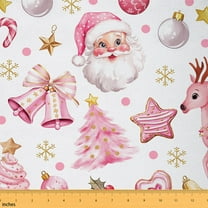 Homewish Pink Santa Claus Fabric by the Yard 3 Yard,Kawaii Christmas Reindeer Sewing Fabric,Chic Xmas Tree Room Decor Fabric by the Yard For Girl Teens,Super Cozy Room Decor