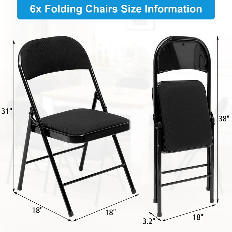 SUGIFT Fabric Padded Folding Chair Portable Dining Chairs 6 Pack Black