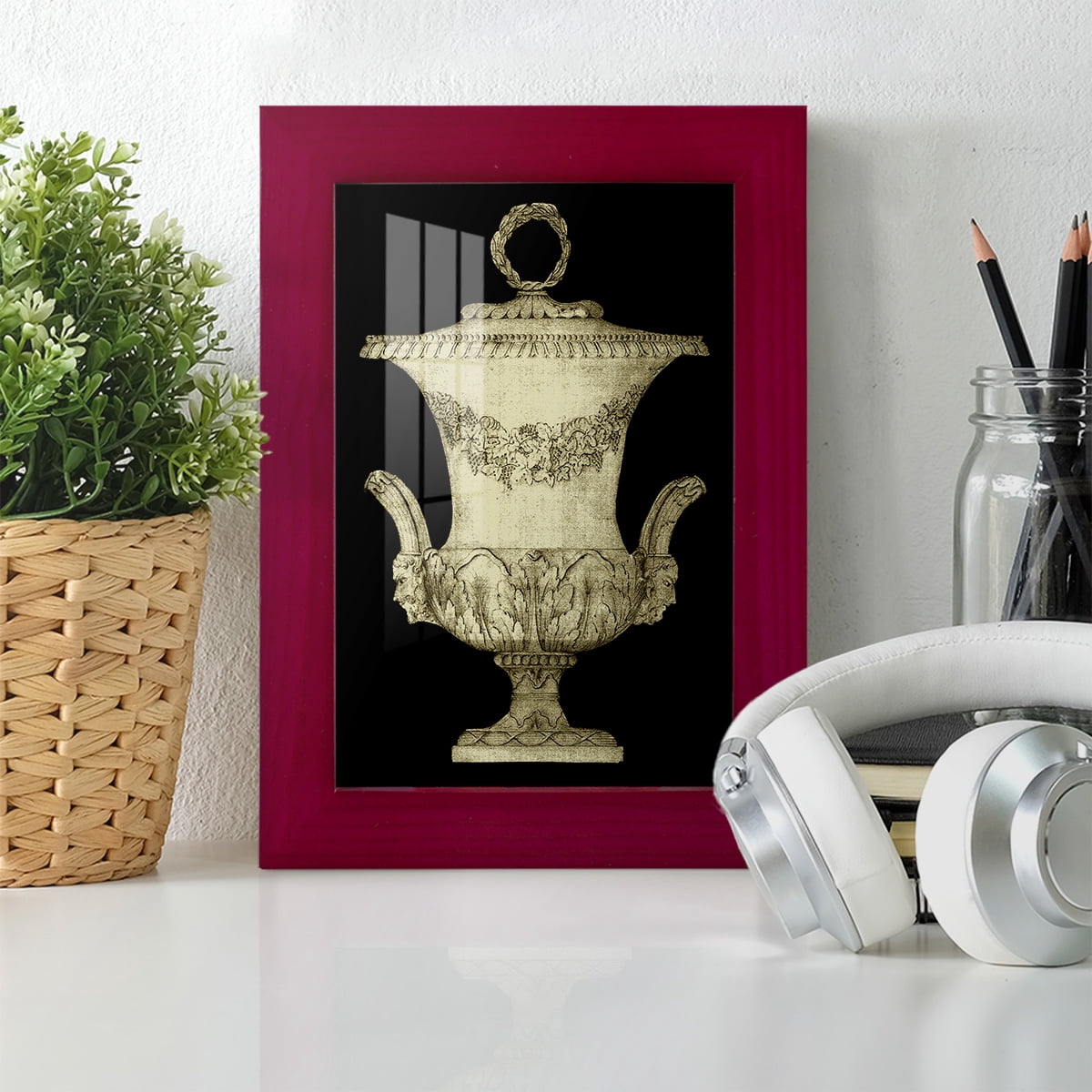 Garden Antiquities III -Framed Print w/glass-Cherry Red