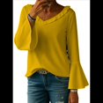thumbnail image 1 of Blusa de Mujer con Volantes, Mangas 3/4, Cuello en V, Informal, para Negocios, y Verano Amarillo XL, 1 of 6