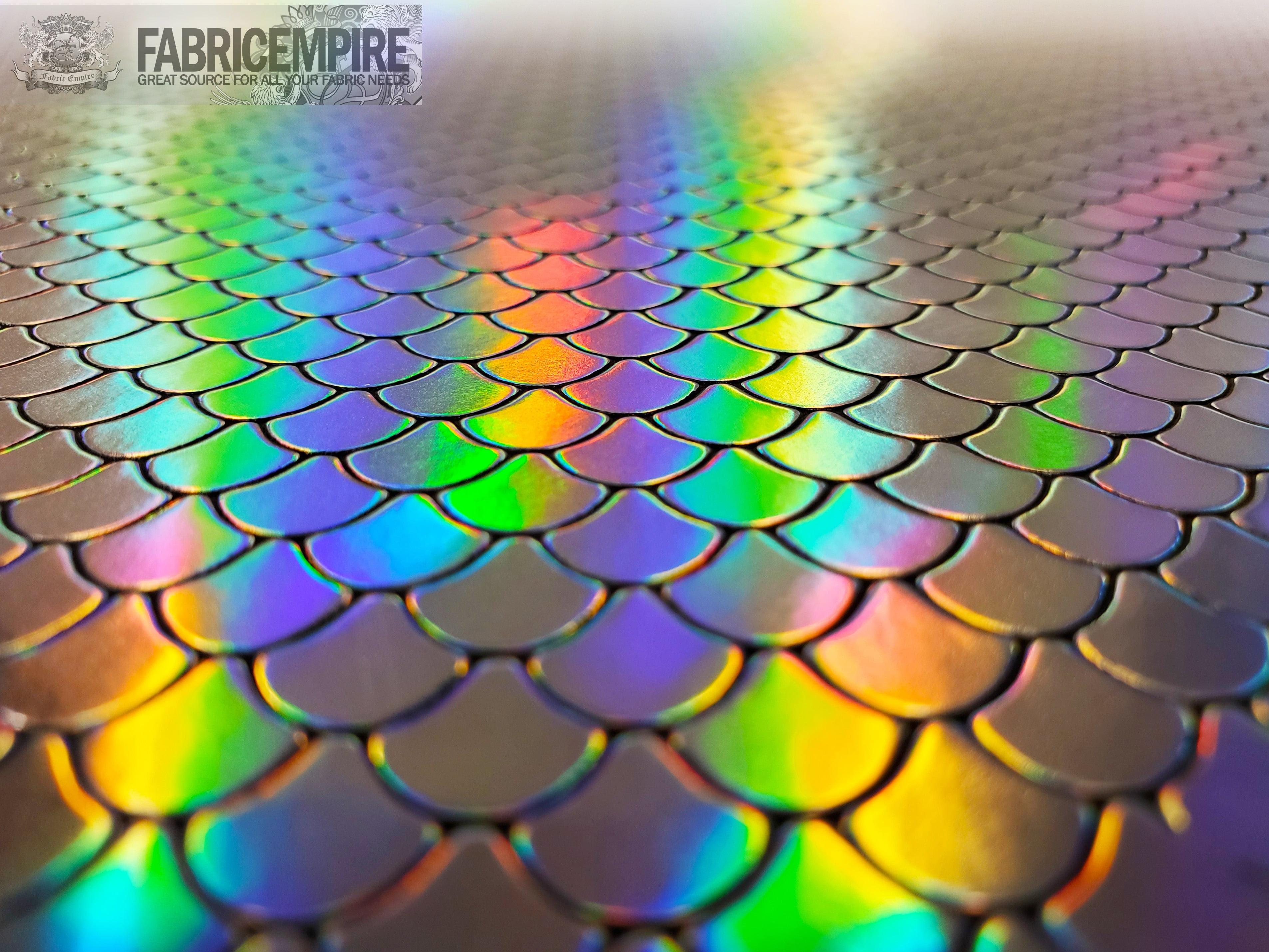 Holographic Mermaid Fish Scale Glossy Embossed Vinyl Fabric Silver / 54" Wide / Sold By The Yard