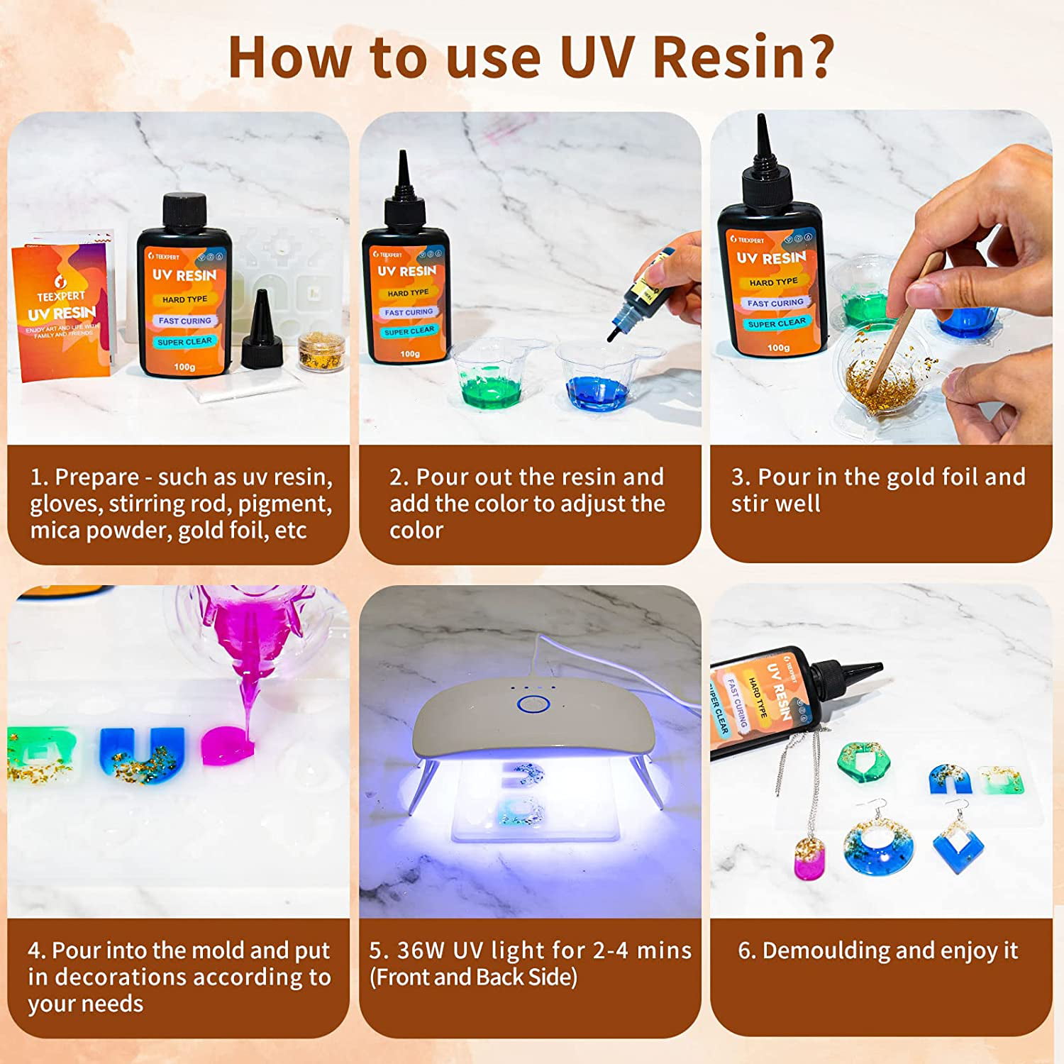 UV Resin Kit with Light 217Pcs Complete UV Resin Kit for Beginner