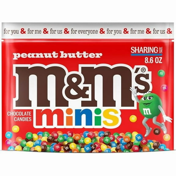 M&M'S MINIS Peanut Butter Milk Chocolate Snacks, Candy Bulk, Sharing Size 8.6 Oz Resealable Bag
