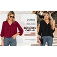 thumbnail image 3 of Uvplove 3/4 Sleeve Blouses for Women Casual Elegant Chiffon V Neck Tops,US Size,SX F Navy Blue,S-2XL, 3 of 11