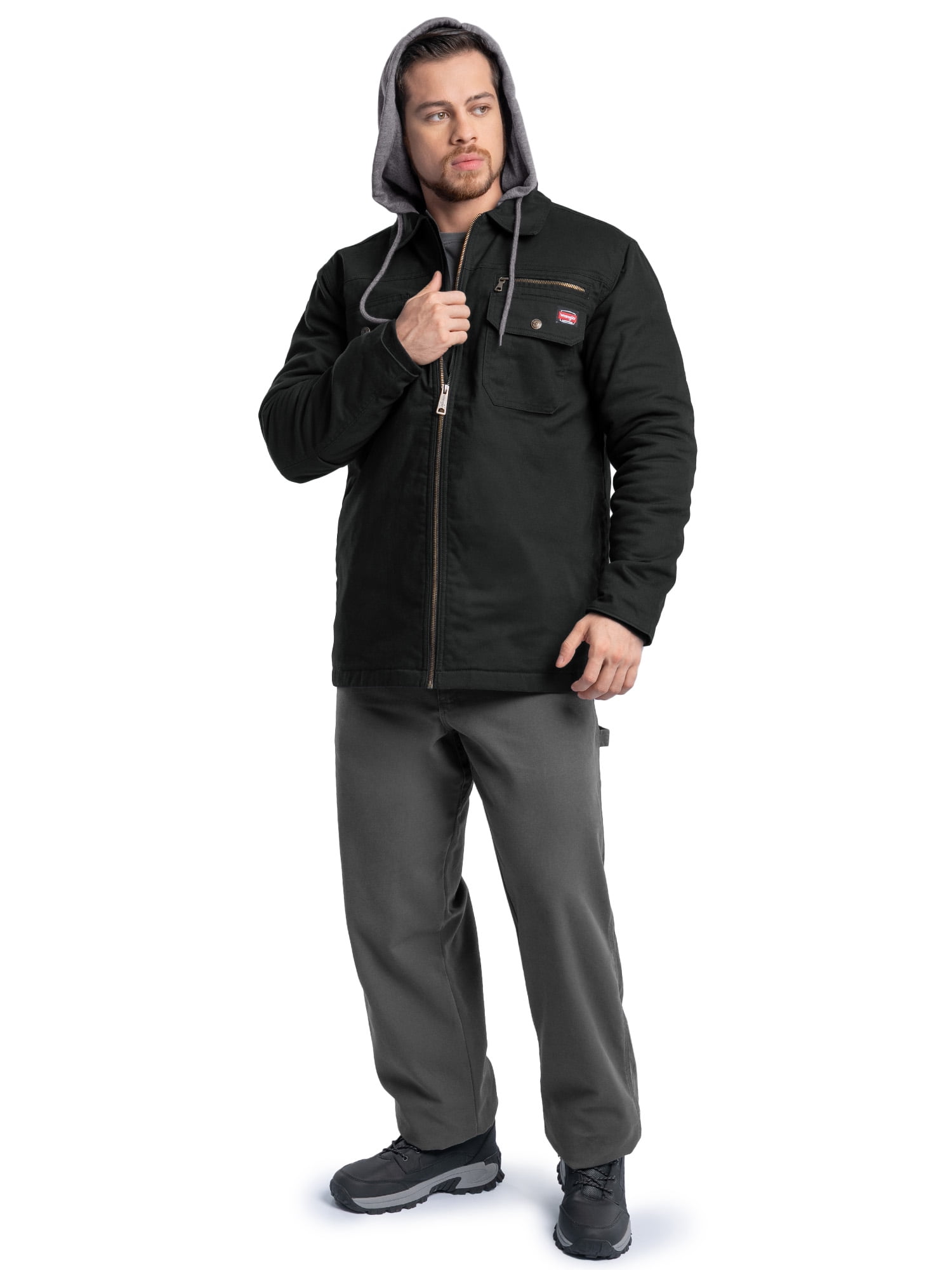 Wrangler Workwear Men's Quilted Lined Work Shirt Jacket with Hood, Size S-5XL (Men's and Big Men's)