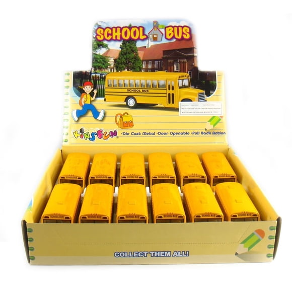 Vehículo de juguete KinsFun, autobús escolar, 12 unidades, 12,7 cm, fundido a presión