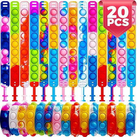 DIYFUN 20 PCS Pop Bracelet it Fidget Toys Pack, Fidget Bracelet Birtyday Party Gifts, Decompression Wristband with Autistic & ADHD, Fidget Wristband as Return Gifts for kids