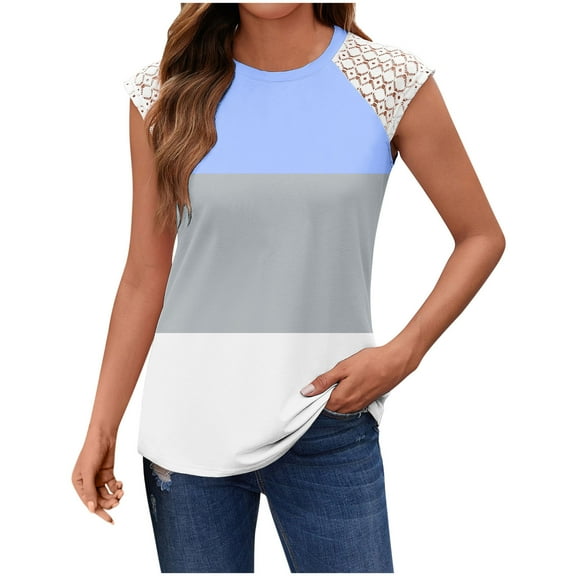 HADST Women's Crew Neck Sleeveless Lace Tank Tops - Summer Color Block T-Shirts, Trendy & Chic, Sizes S-XXL