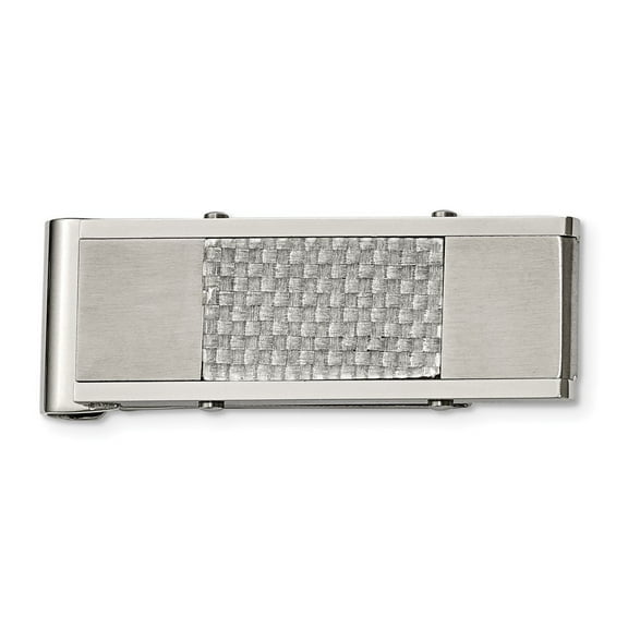 Stainless Steel Grey Carbon Fiber Money Clip - Measures 49x19mm Wide
