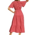 thumbnail image 7 of HUBERY Women Button Tie Waist Pleated Floral Printed V Neck Short Sleeve Midi Dress, 7 of 7